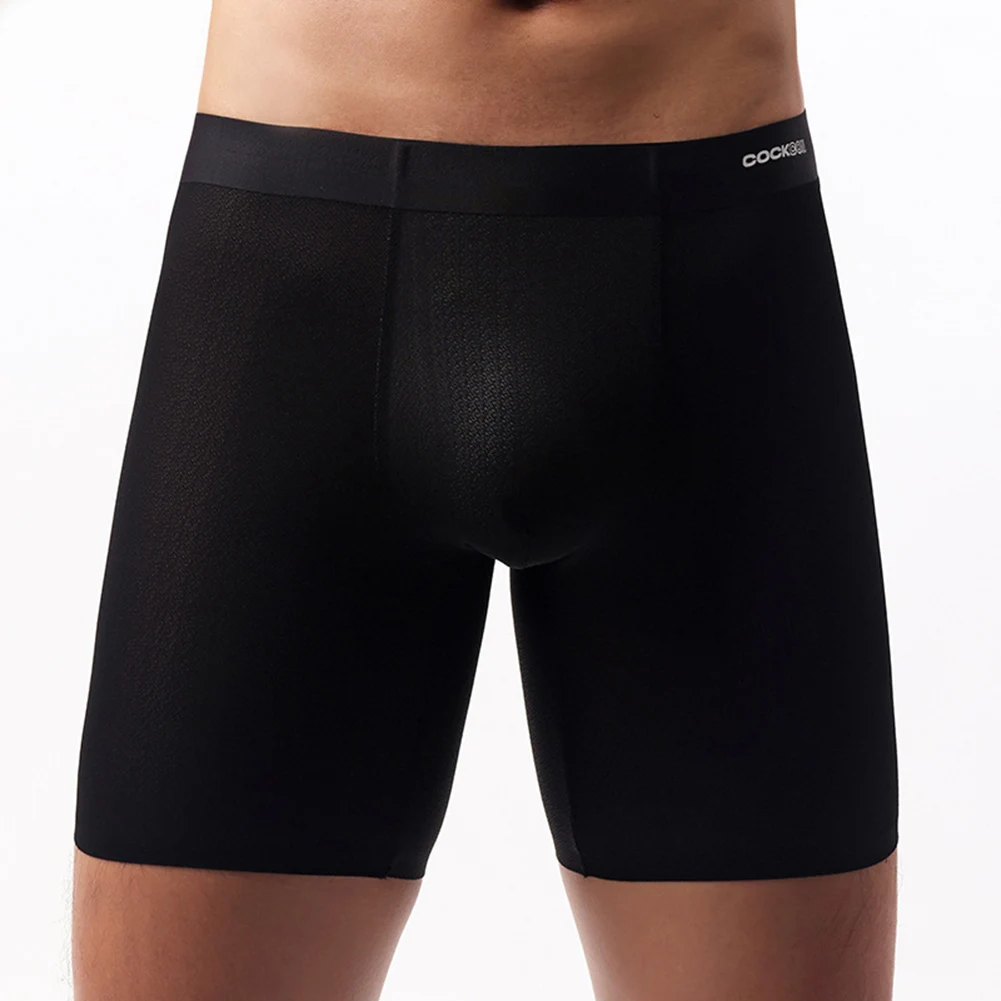 Men's U Shape Ice Silk Boxers Long Leg Trunks Thin Sheer Breathable Underwear Mid Waist Solid Color Polyamide Spandex Blend