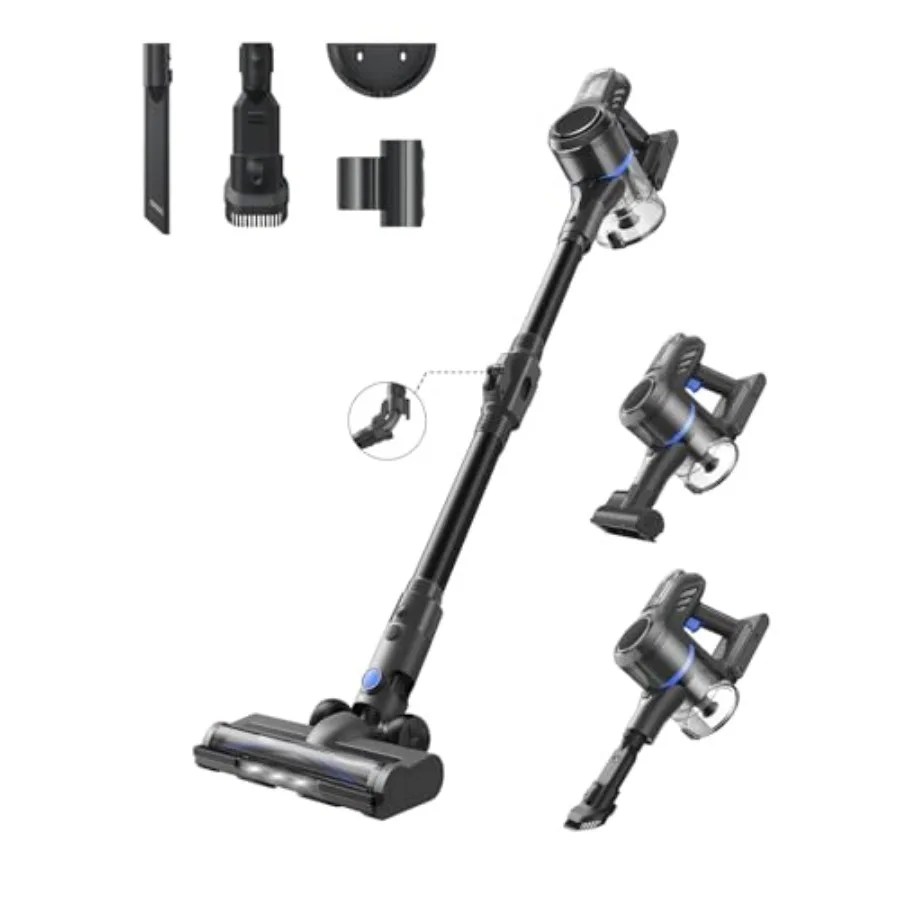 

Беспроводной пылесос J30 с мощным всасыванием 144AW, 180° поворот ° Складная трубка для очистки углов, пылесос 4-в-1, 60 минут работы, защита от наматывания волос