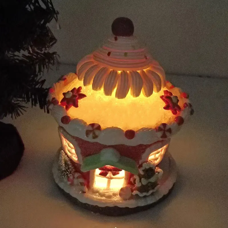 Christmas Luminous Castle Christmas Tree Decoration Ornaments Soft Clay Cute Pink Castle Accessories Xmas Holiday Supplies