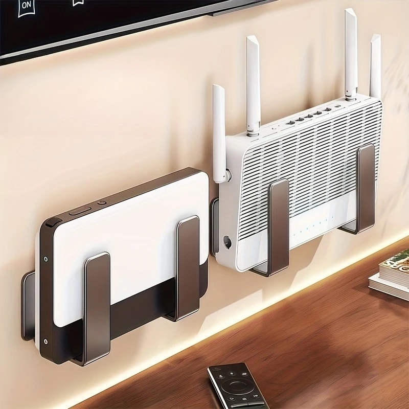 2/4Pcs Stainless Steel Router Wall Mount Brackets, No Drill Holder For TV Box & Devices