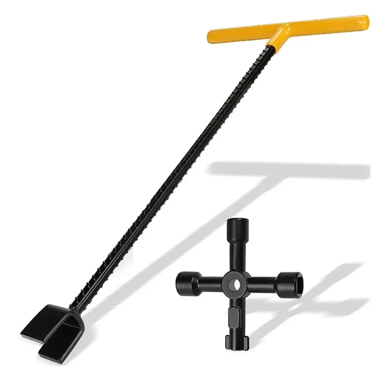 Llave para medidor de agua A21Q -17 pulgadas con llave de utilidad multifuncional de 4 vías, herramienta de cierre de agua de acero reforzado de grado de contratista