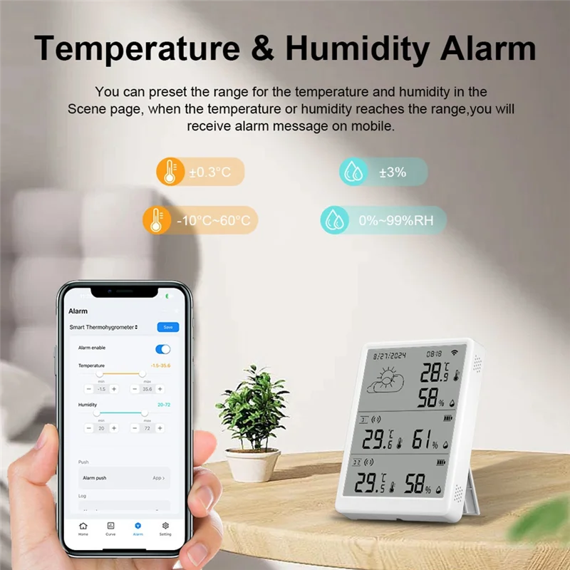 ABVJ-Wifi جهاز مراقبة درجة الحرارة والرطوبة الذكي مع جهاز استشعار APP التحكم عن بعد مستشعر درجة الحرارة والرطوبة الرقمي التحكم الصوتي