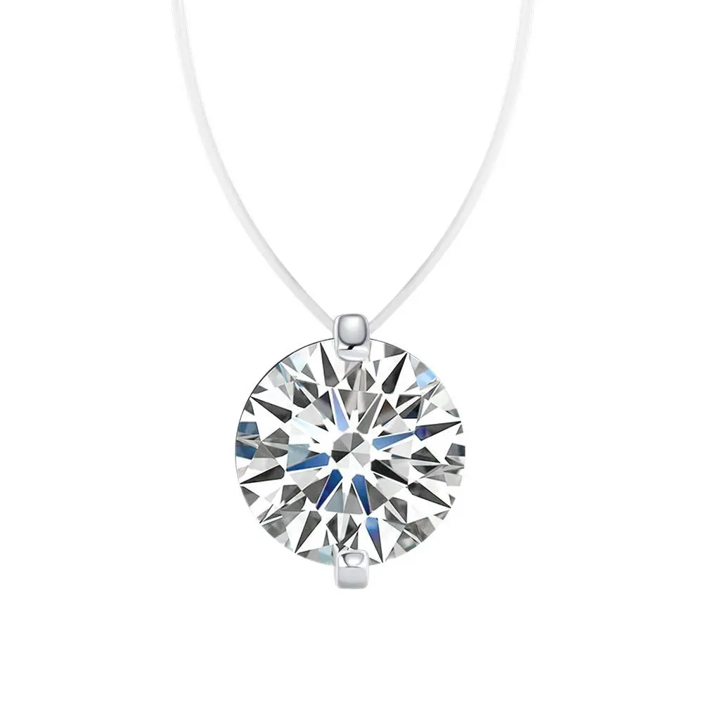 Moissanite Pendant Necklace for Women, D Color VVS1 Round Brilliant Cut, 3 Carat Options, 925 Sterling Silver 2-Prong Setti