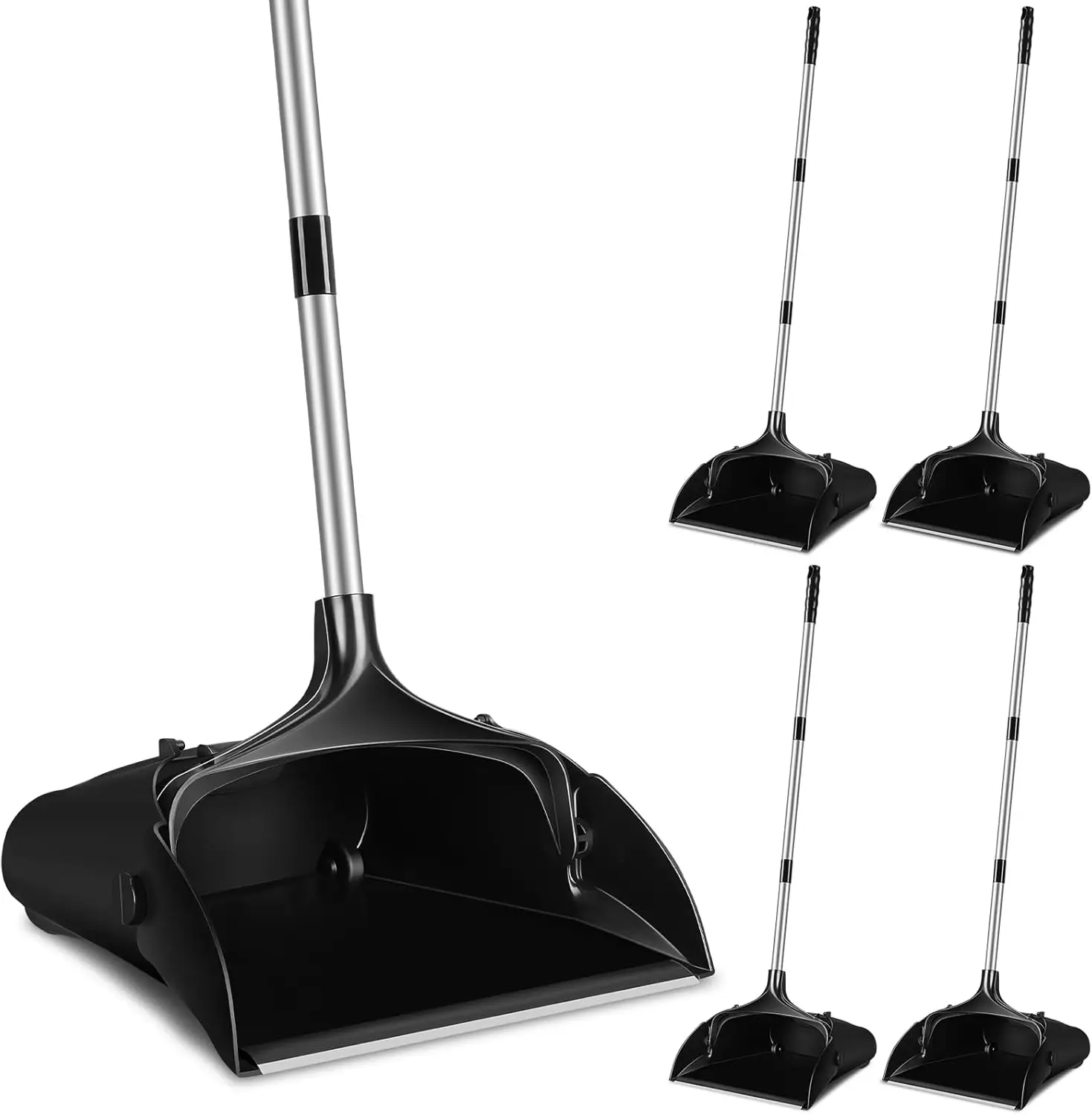

4-Pack 37-Inch Upright Dust Pan with Long Handle, Heavy-Duty Plastic for Indoor and Outdoor Use