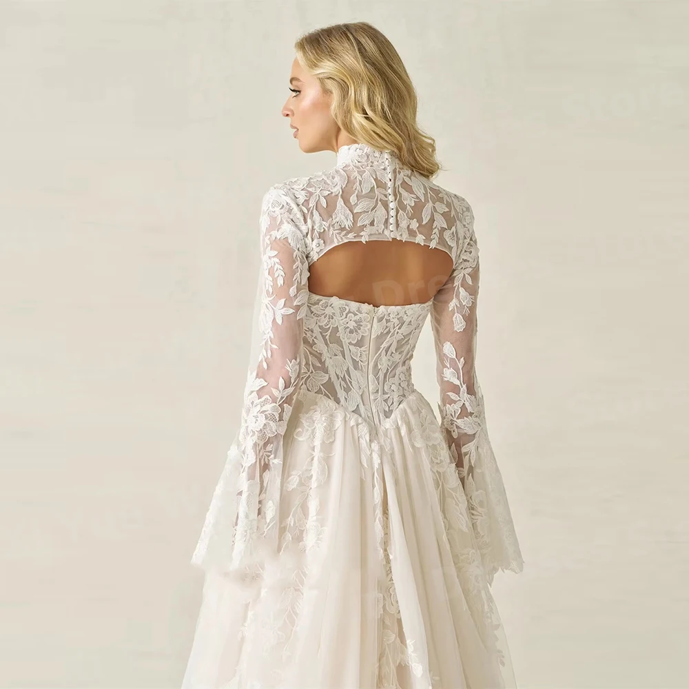 2026 Graceful A Line Women's Lace Appliques Long Sleeve Wedding Dresses Vestido De Novia Bride Gowns Customized Robe De Mariée