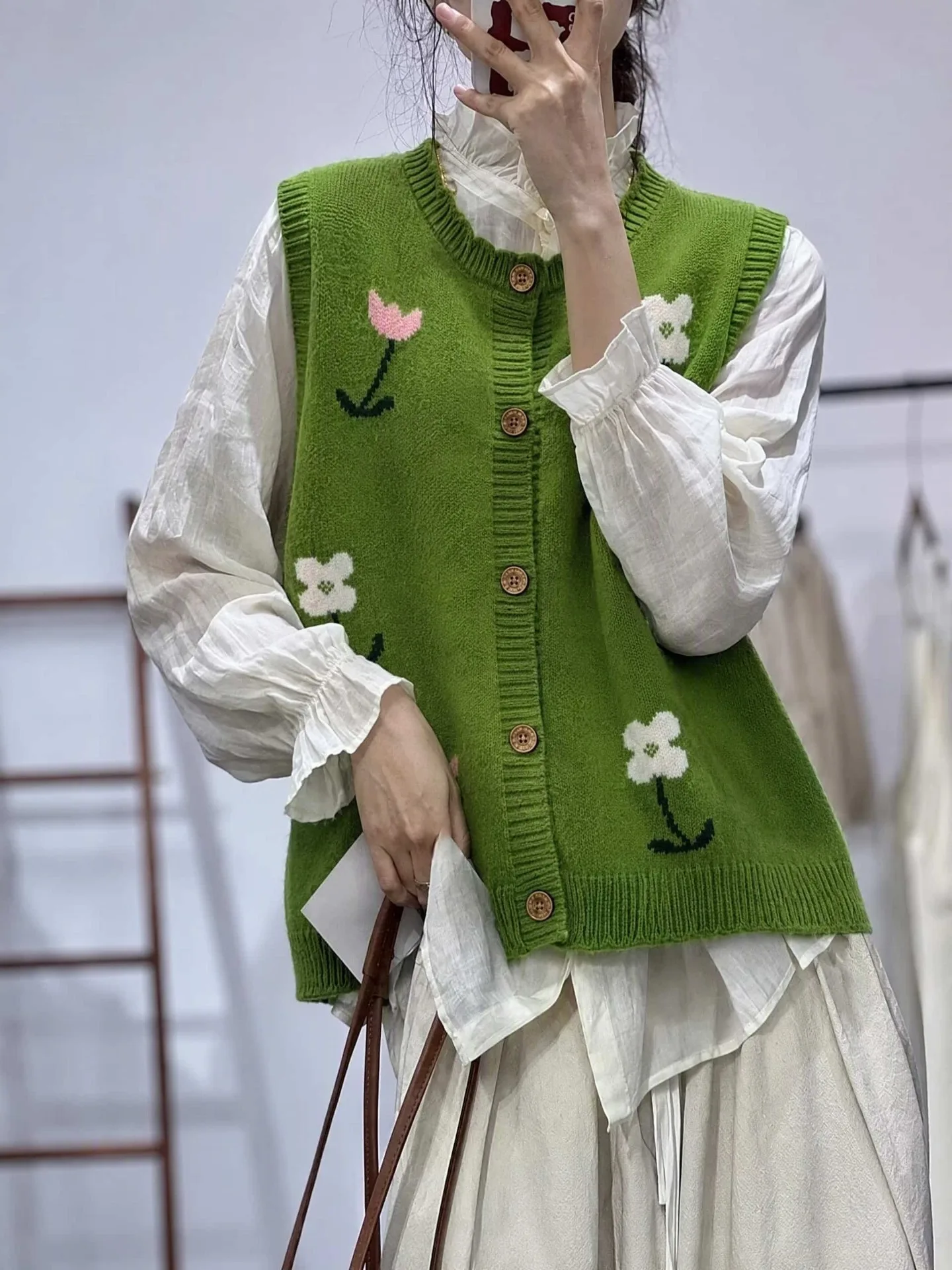 Authentic Fall Winter plus Size Cardigan Vest Layering Trendy Artistic Women's Fashion Outerwear City Commute Regular Length