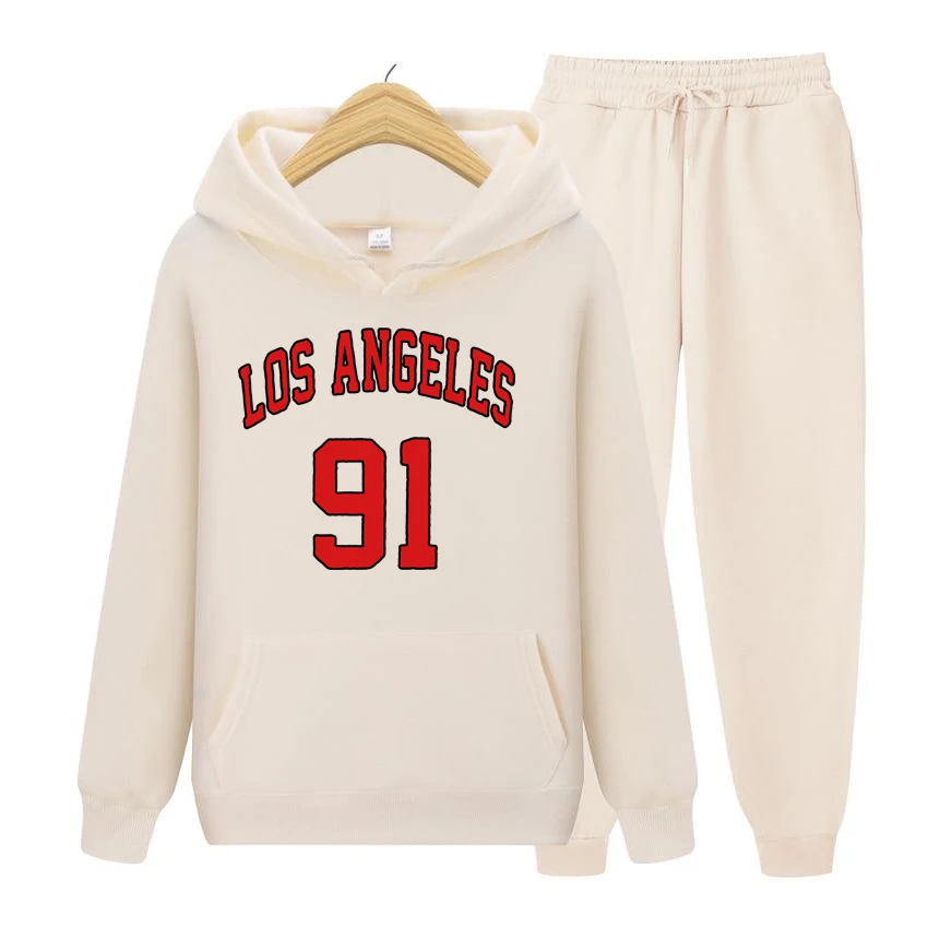 

Men's And Women's Hoodie Set Los Angeles 91 Team Uniform Print Hoodies Man Oversize Autumn Winter Fleece Hoody Streetwear Trac