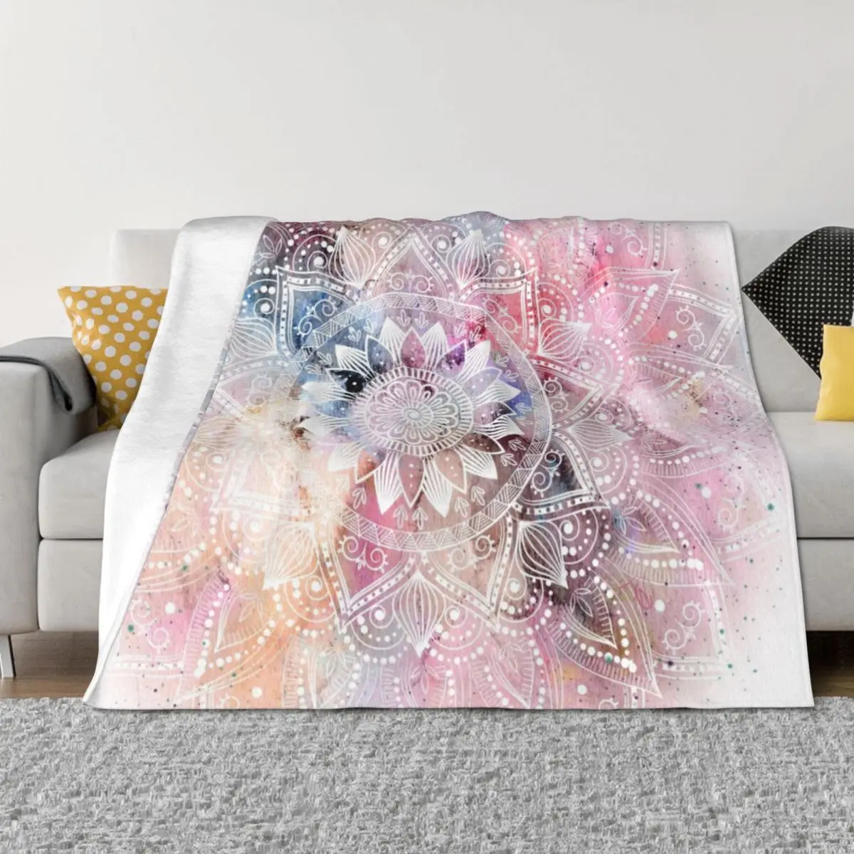 

Whimsical white watercolor mandala design Throw Blanket Thermals For Travel Decoratives Sleeping Bag Picnic Blankets