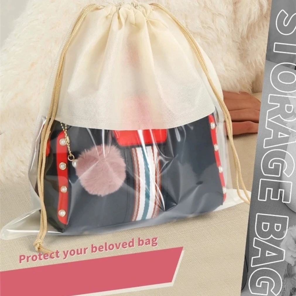 1PCS Dust Bag Handbag Moisture-proof Bundle Pocket Transparent Drawstring Storage Bag Dustproof Handbag Cover bathroom