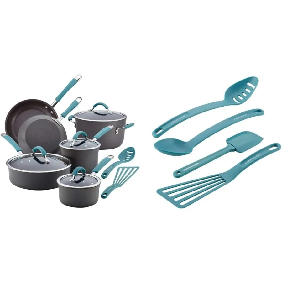 

Cucina Hard Anodized Nonstick Cookware Pots and Pans Set 12 Piece Gray and Cucina Nylon Nonstick Utensils Fish Turner Spatula S