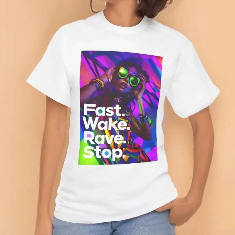Fast Wake Rave Stop Parody Tee Neon T Shirt For Festival Lovers Dance Parties Edm Fans Music Events