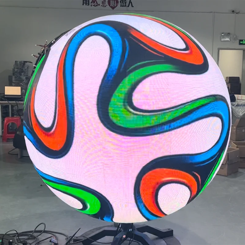 360-Degree circular video screen displays full-color luminous spheres