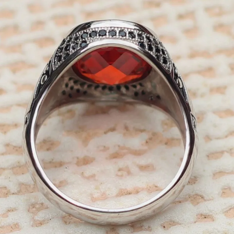 BOCAI S925 Sterling Silver Charm Rings New Fashion  Garnet Inlaid Zircon 100% Real Pure Argentum Gem Jewelry for Men