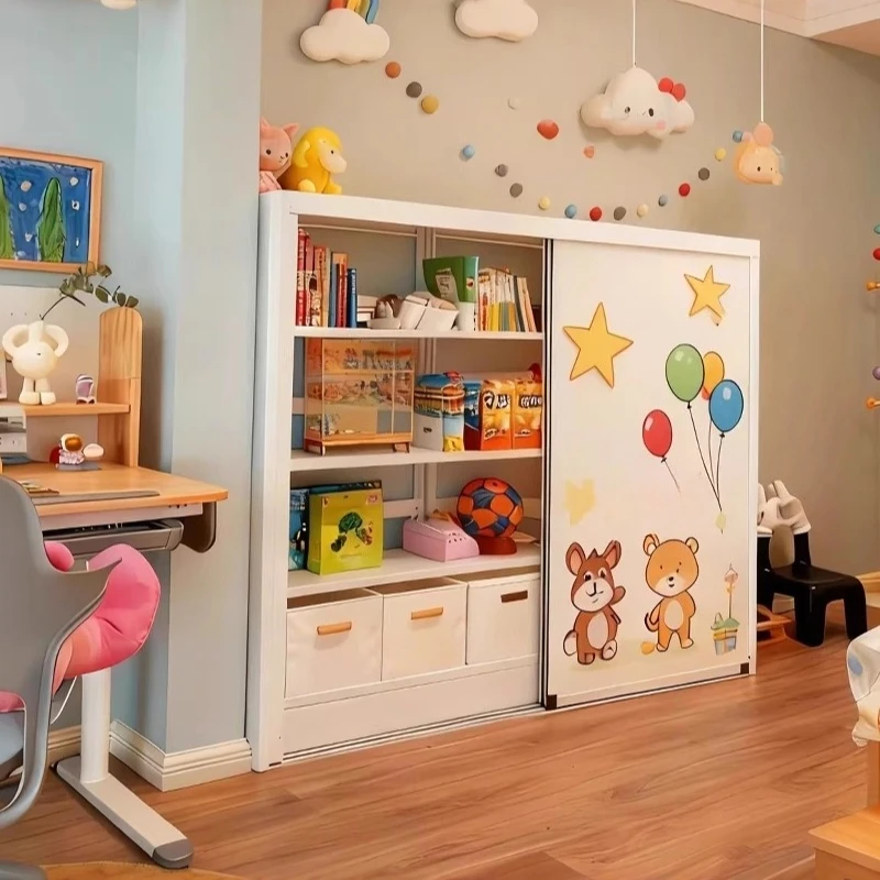 

Push-pull whiteboard door carbon steel bookshelf, picture book storage cabinet children's bookshelf integrated