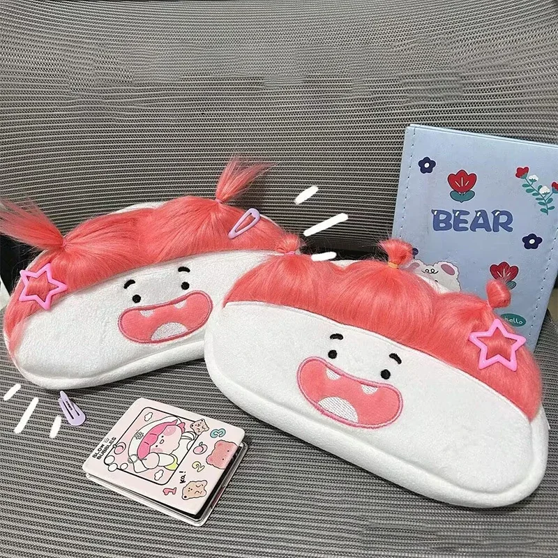 Humorous Pink-haired Large Capacity Plush Pen Pouch with Cartoon Design for School or Gift