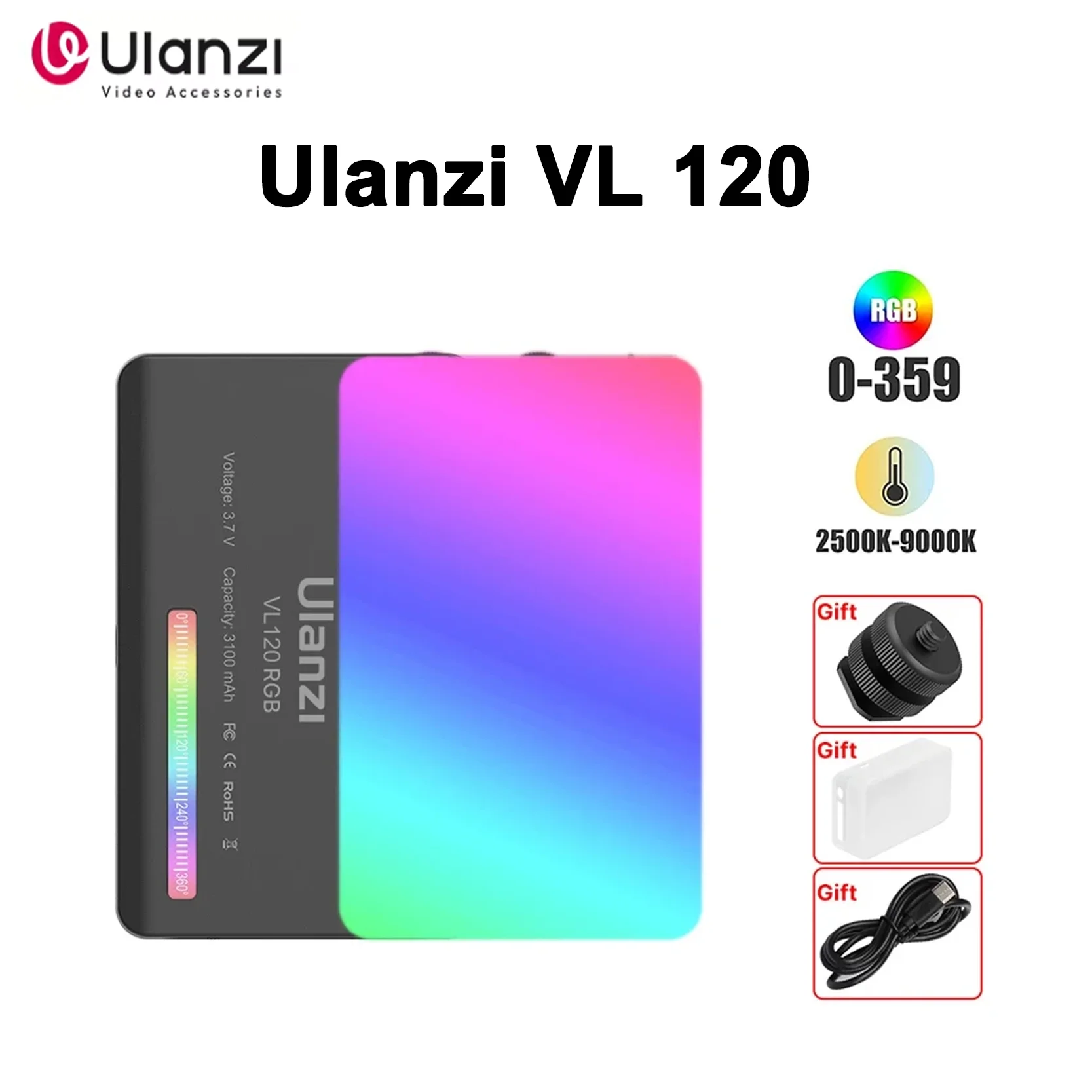 

Original Ulanzi VL120 Full Color RGB Video Light LED Photography Lighting Dimmable Camera Fill Light For Live Vlog 2500K-9000K
