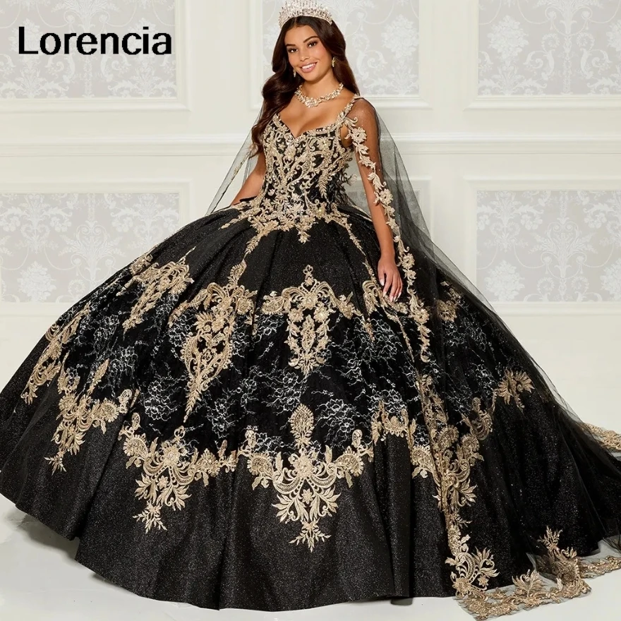 LorstudRose-Robe de Bal en Dentelle Dorée avec Cape Plissée, Corset, YQD728, 16 Pièces