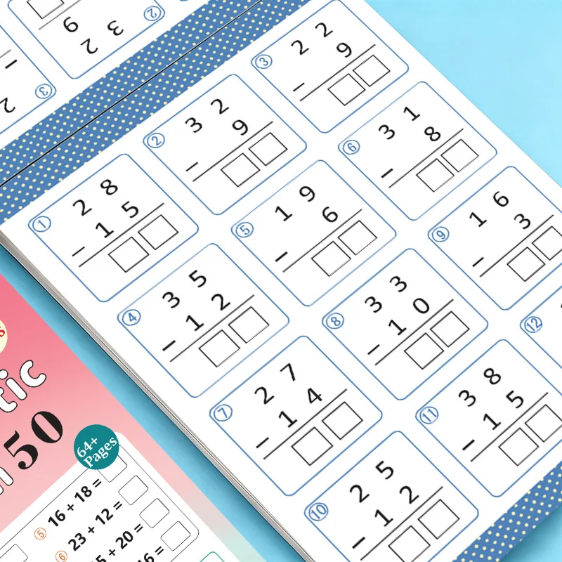 Preschool Educational Writing Workbook for Early Math, 64 Pages Addition & Subtraction Within 50/100 Practice Book
