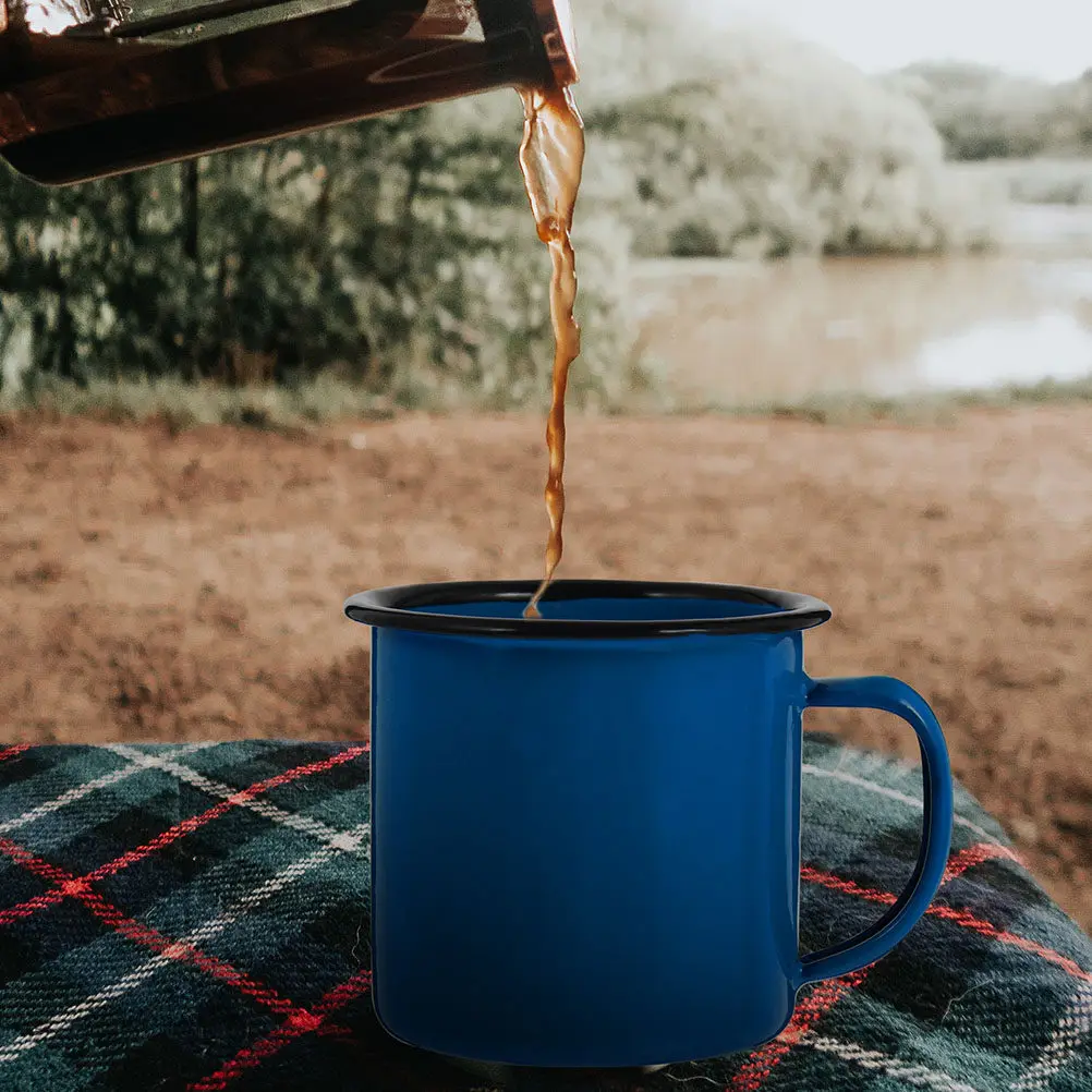 2Pcs Enamel Mug Cup Heavy Duty Rustproof Enamel Coffee Tea Mug for Daily Use Office Home Kitchen Camping Travel