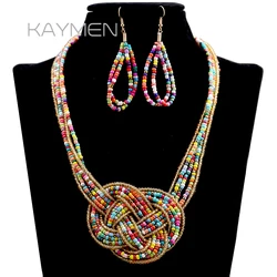 Fashion Multicolor Small Beads Strands Necklace Earrings Jewelry Sets Handmade Bohemia Chokers Necklaces Trendy Jewelry
