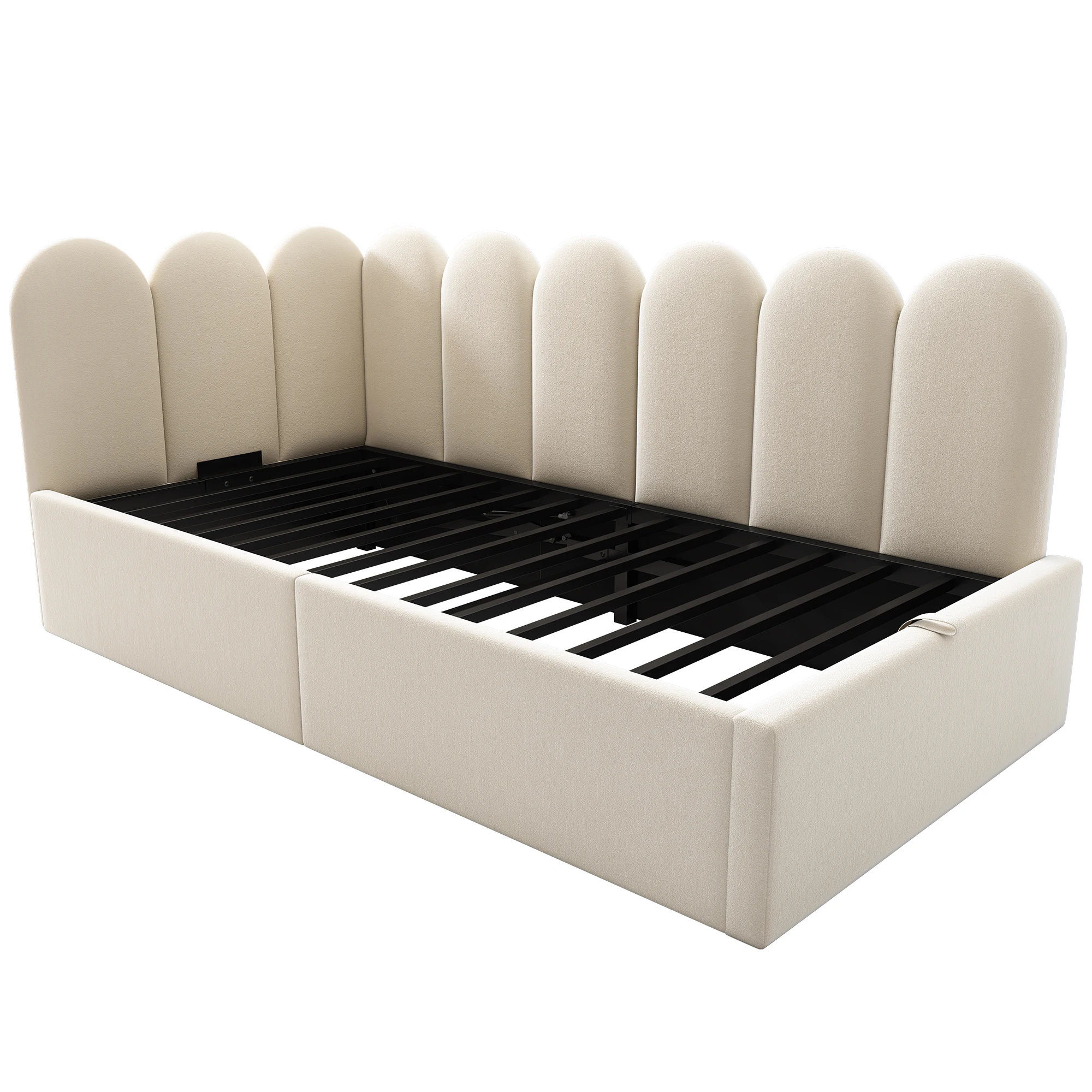 KOMHTOM Daybed Daybed slaapbank 90x190 cm hydraulische opbergruimte met metalen lattenbodem fluwelen materiaal zonder matras
