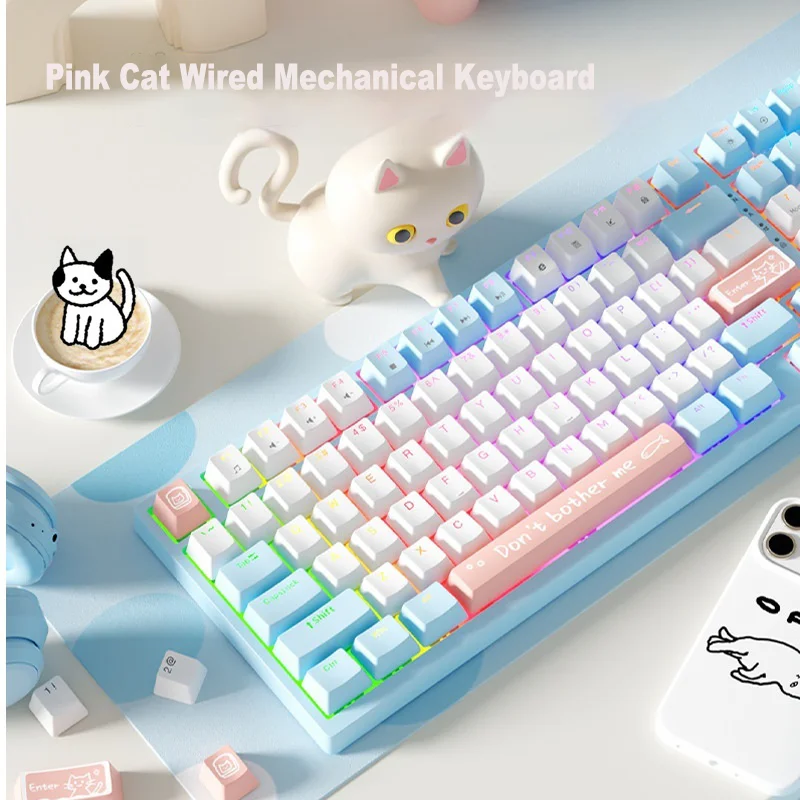 

Cat RGB Backlight Mechanical Keyboard 82 keys/98 keys Wired Keyboard Ergonomics Esports Gaming Keyboard computer Peripherals