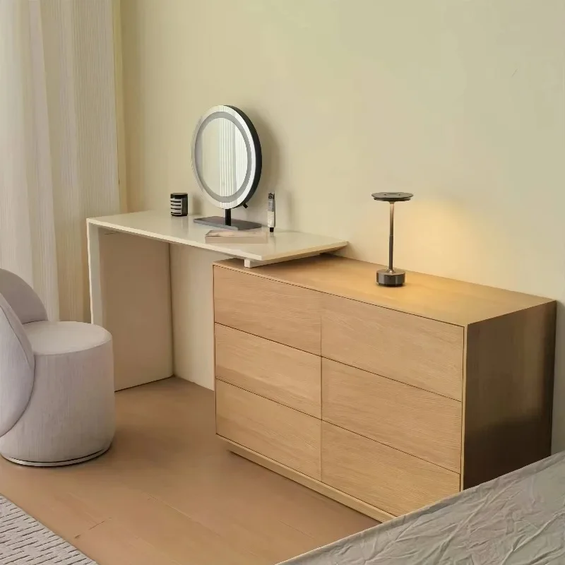 Minimalist Mirror Vanity Table Storage Brown Wood Drawers Nightstands Vanity Table Living Room Home Schminktisch Furniture