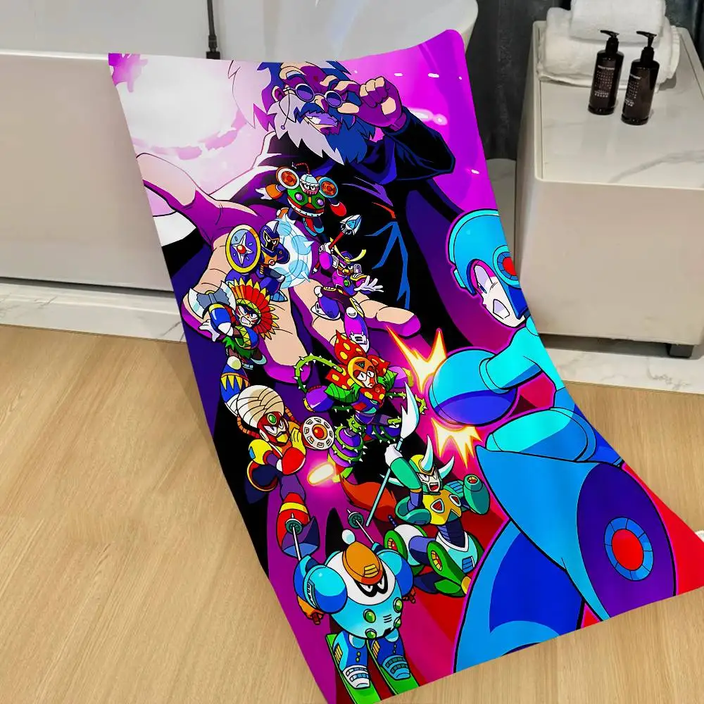 Toalha de praia rockman megaman, toalha de praia macia e absorvente, presentes para crianças, viagens, acampamento, academia