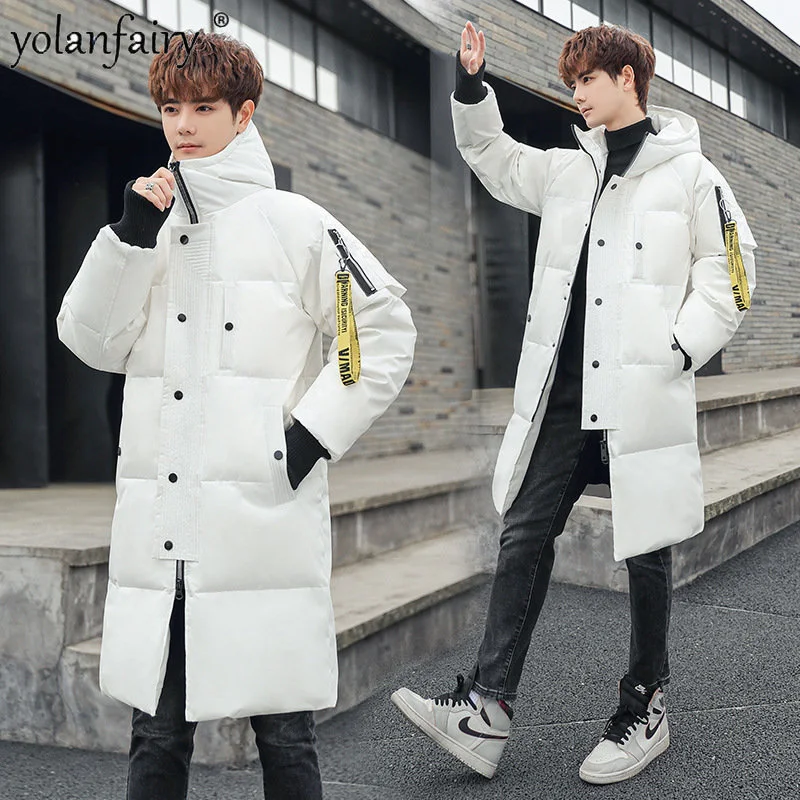 

Winter 2024 Puffer Jacket Men White Duck Down Jackets Midi-long Thick Warm Hooded Top Korean Fashion Couple's Outwear Abrigos FC