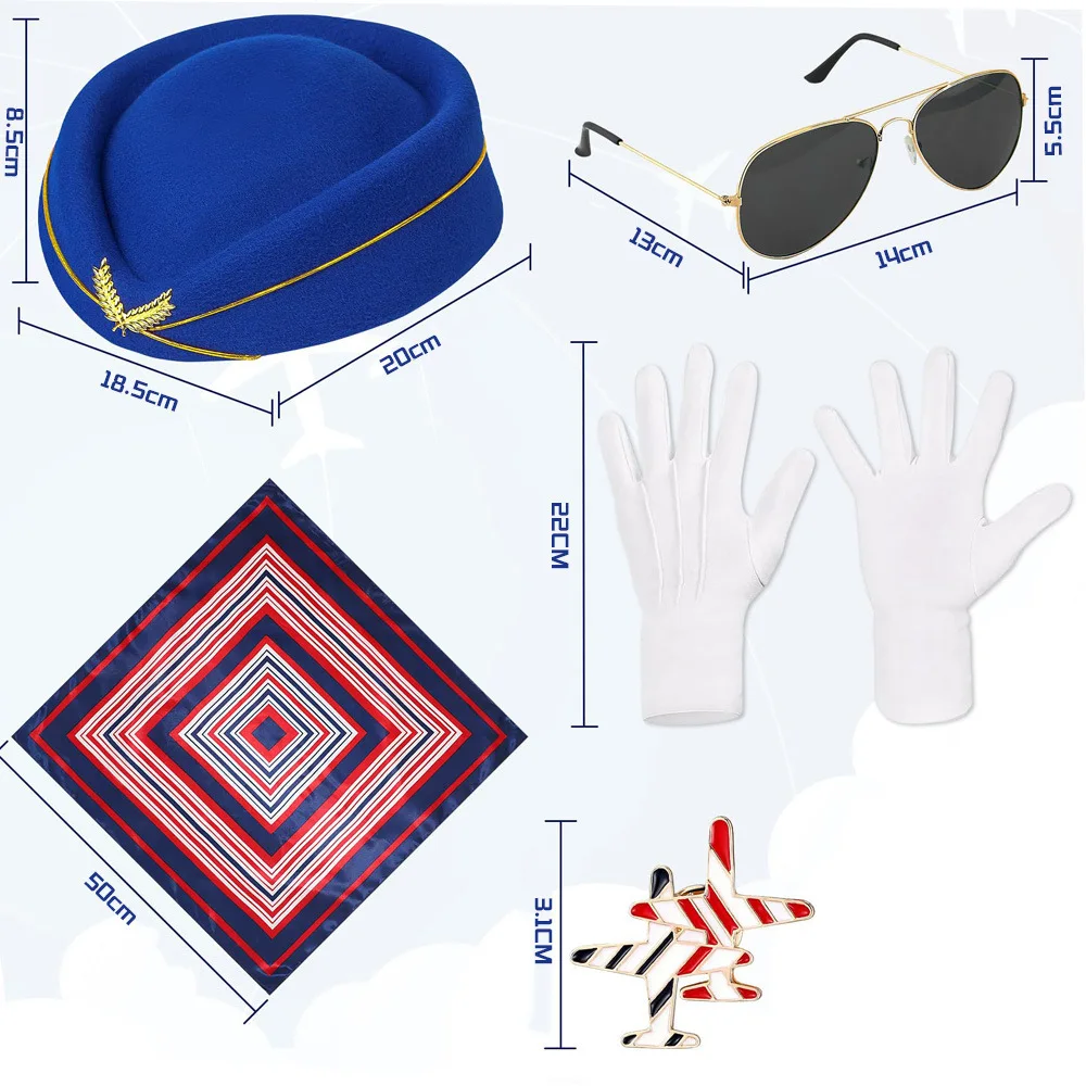 Women Flight Attendant Clothing Accesories Flight Attengant Costume Flight Attendant Hat,sunglasses,scarf,gloves