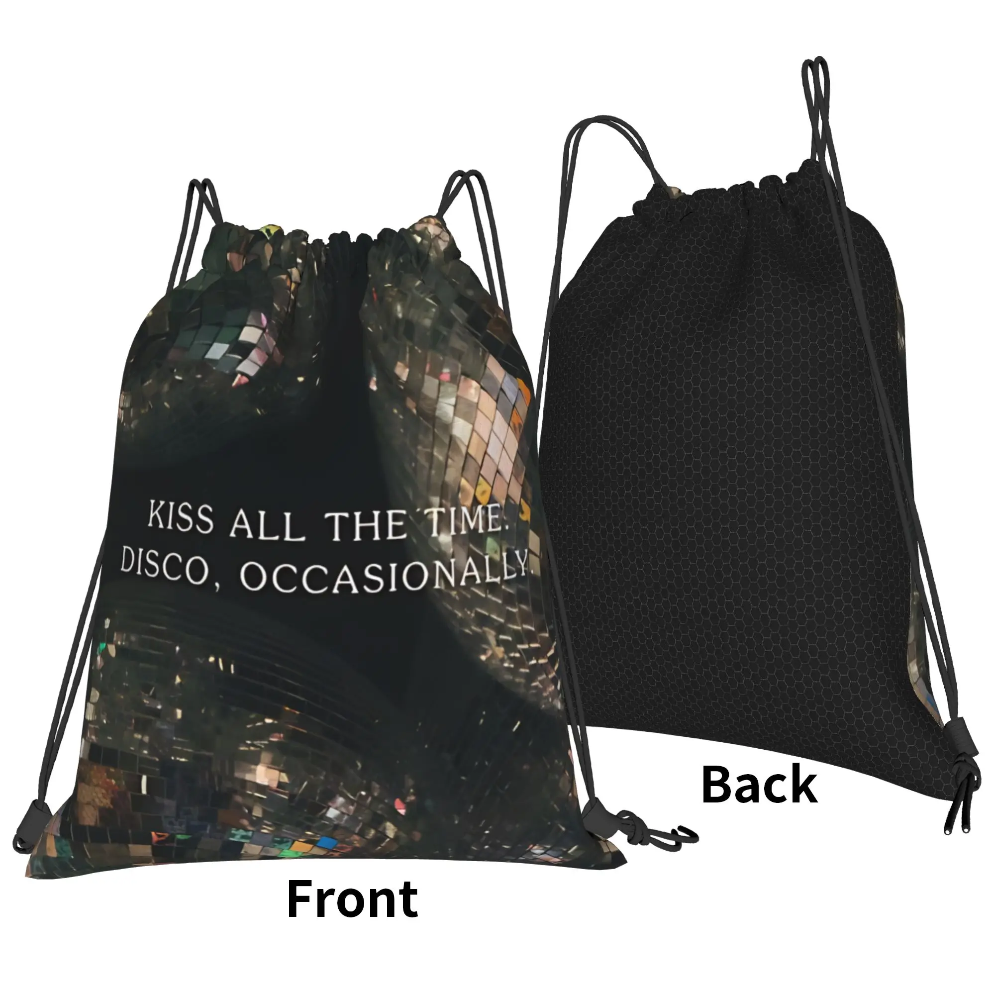 kiss all the time disco HS Bag Drawstring Backpack Sackpack Water Resistant Harrys Music Styles String Bags 36cm (W) x 43cm (H)