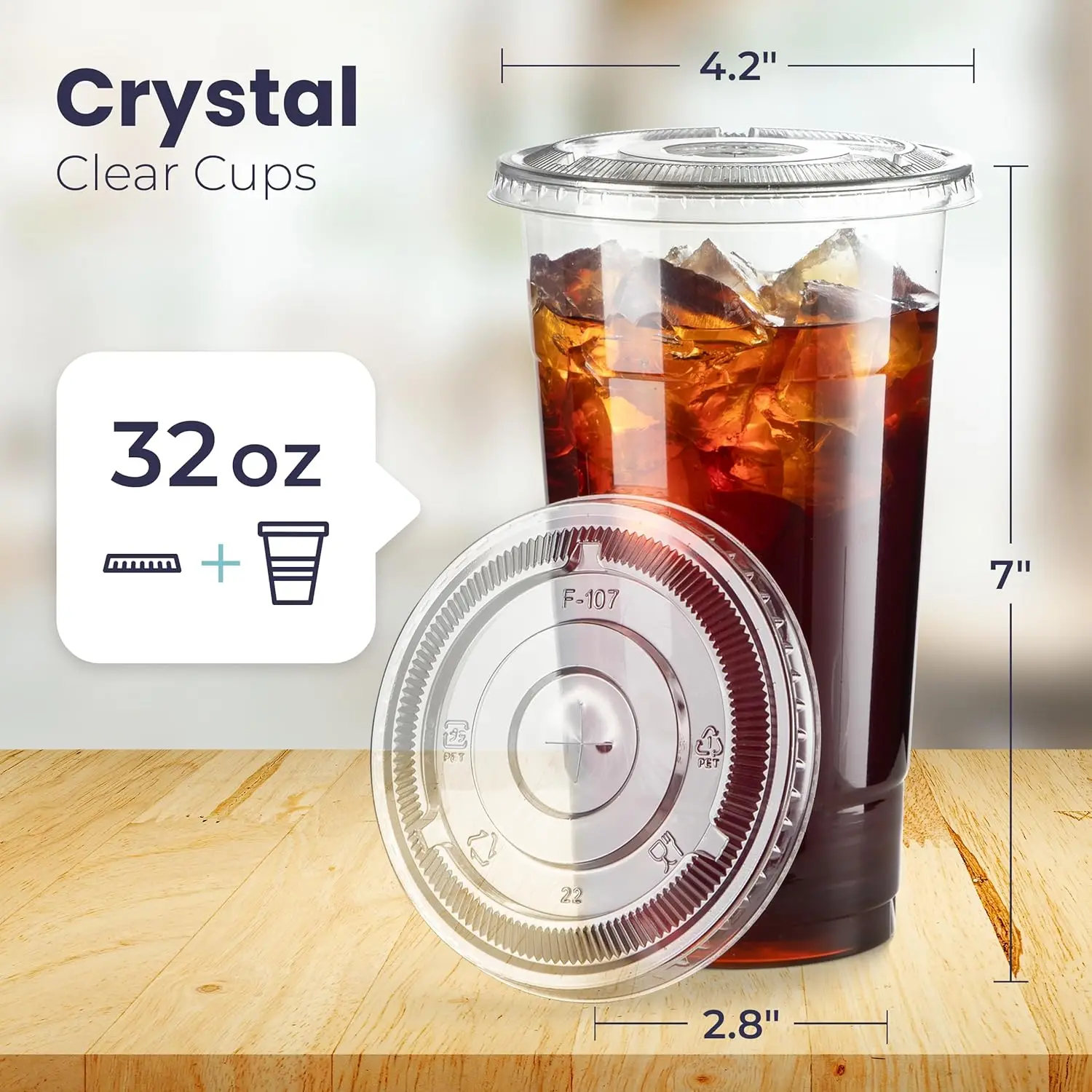 

32 oz Clear Plastic Cups Flat Lids and Straws Disposable Drinking Cups for Cold Drinks Iced Coffee Milkshakes Pearl Milk Tea
