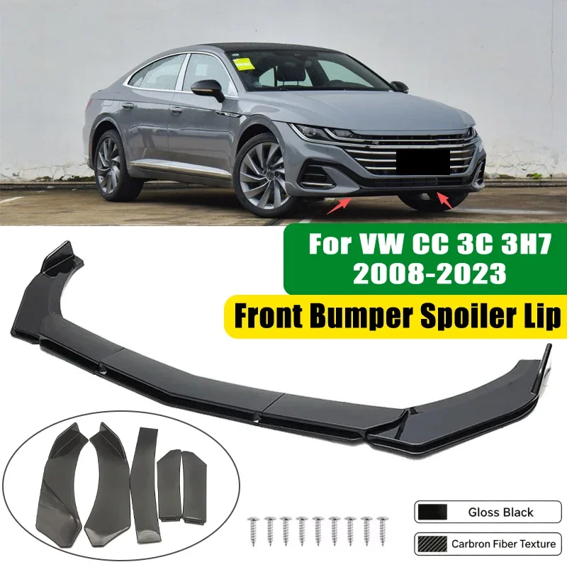 For VW CC 3C 3H7 2008-2023 5Pcs ABS Car Front Bumper Lip Spoiler Splitter Body Kit Canard Tuning Accessories