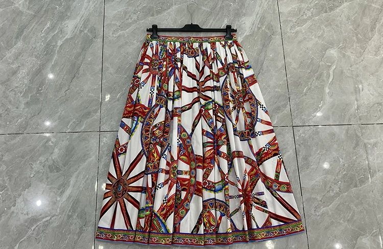 Seifrmann Casual printed cotton skirt slit on both sides button long skirt 2026 autumn fashion women's new style