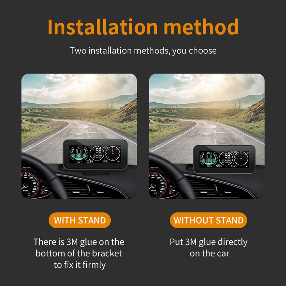 Rhaxel Inclinometer Clinometer Digital GPS HUD Pitch Angle Slope Meter Speedometer with Compass for Car SUV Off-Road Vehicles