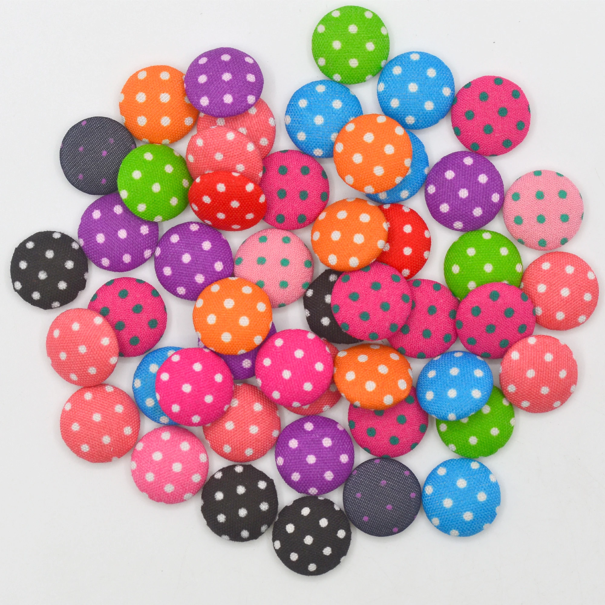 Polka-Dot Flatback Fabric Covered Button,Scrapbooking Embellishment Button, DIY Crafts, Earring Jewelry Supplies, 15mm