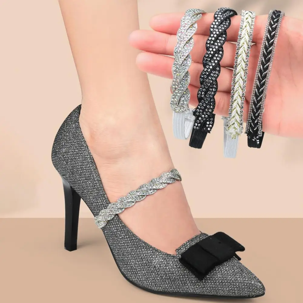 1 Pair Shoe Straps Anti-skid Anti Falling Button Snap Design High Elasticity Adjustable Holding Rhinestone High Heels Bundle Sho