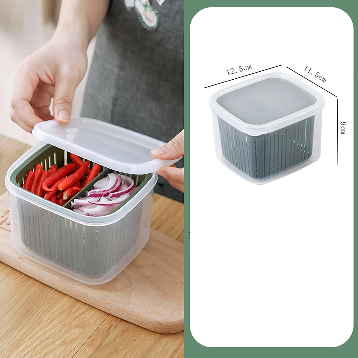 2PCS Food Storage Containers with Lids Airtight Scallion Preservation Box Fridge Fresh-Keeping Container Divided Fruit Storage