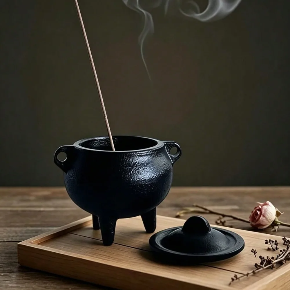 Cast Iron Covered Incense Burner Yoga Meditation Purification Incense Burner Desktop Decorative Accessories Incense Holder