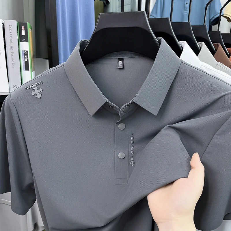 

Summer Men's Short Sleeved Lapel Polo Shirt Breathable and Seamless Comfortable Middle-aged Business Casual Top