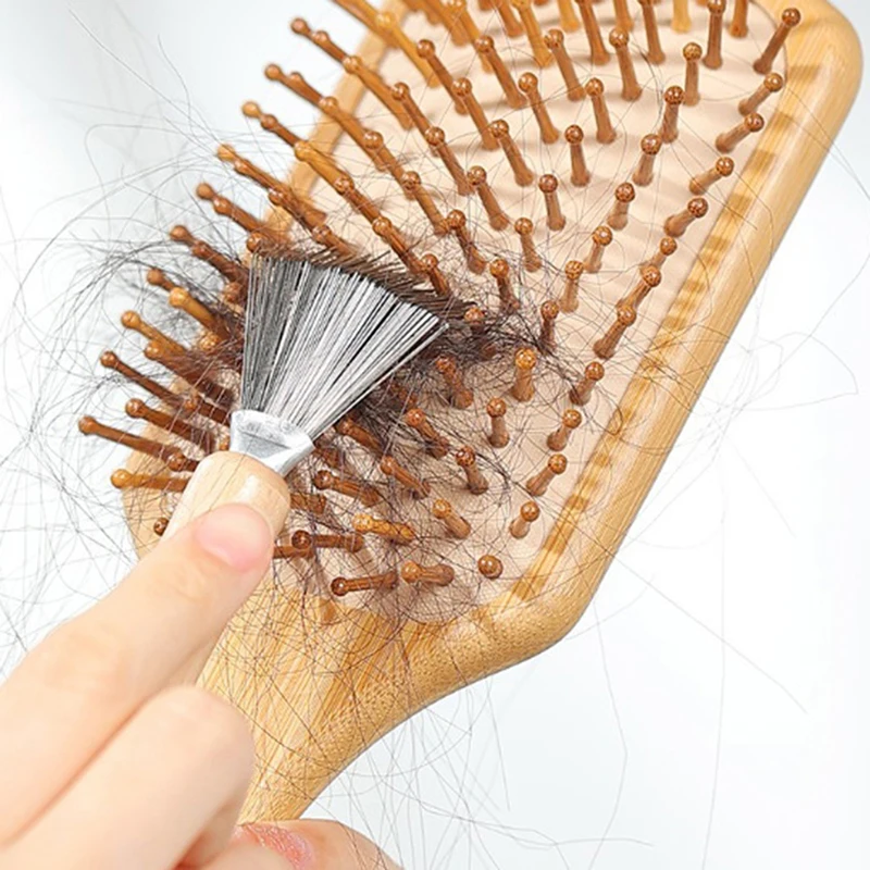 1Pc Wooden Comb Cleaner Delicate Cleaning Removable Comb Cleaner Tool Hair Brush Handle Embeded Tools.~