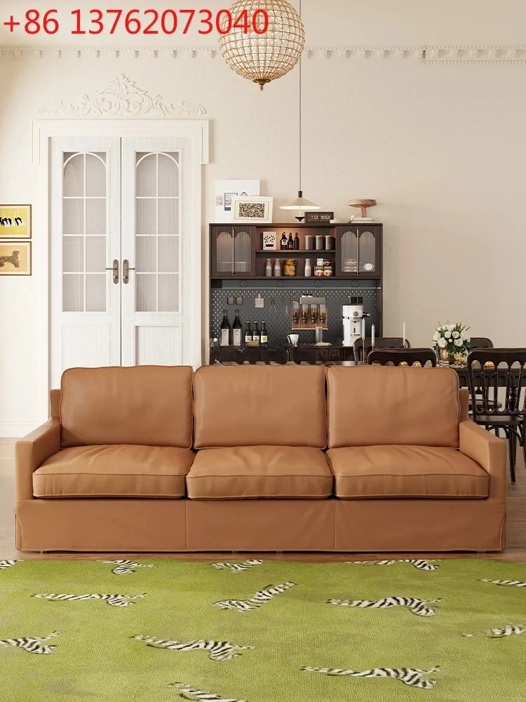 

Кожаный диван в американском стиле, из натуральной кожи (верхний слой), прямой, в новом китайском стиле