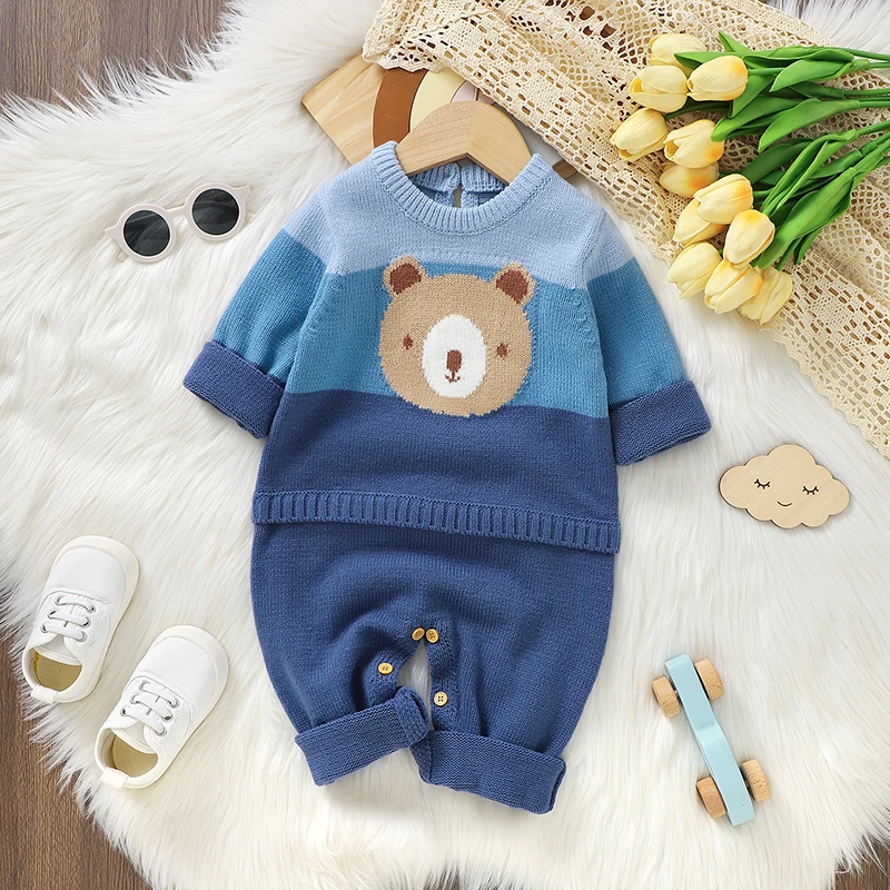 

Infant Boys Rompers Knitted Autumn Winter Outwear Newborn Long Sleeve One Piece Jumpsuits Costumes 0-18m Toddler Children Outfit