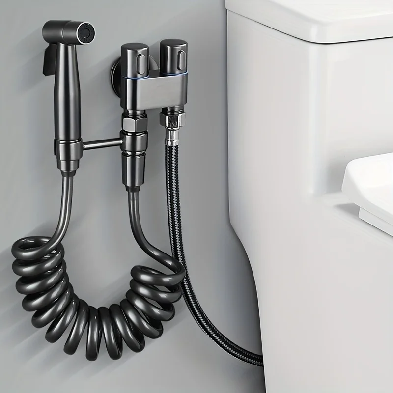 Boquilla acero inoxidable mano, conjunto compañero inodoro para bidé, Kit válvula ángulo salida uno en dos