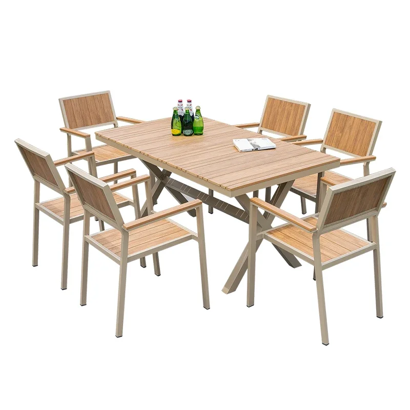 

Outdoor plastic wood tables and chairs, garden anti corrosion wood tables and chairs combination