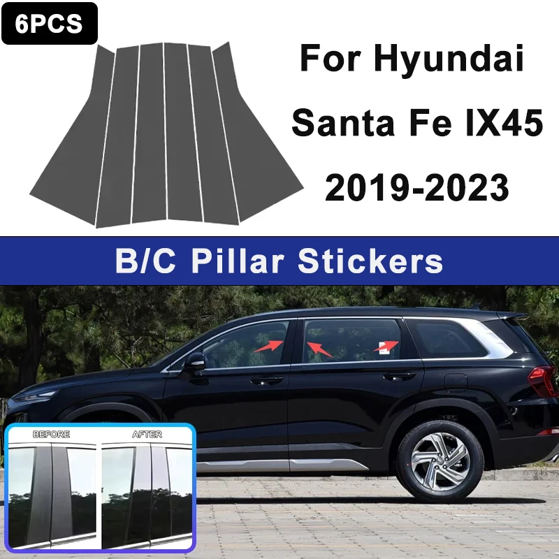 

For Hyundai Santa Fe IX45 2019-2023 Window B C Pillar Post Cover Trim Stickers Door Column Decorative Exterior Accessories