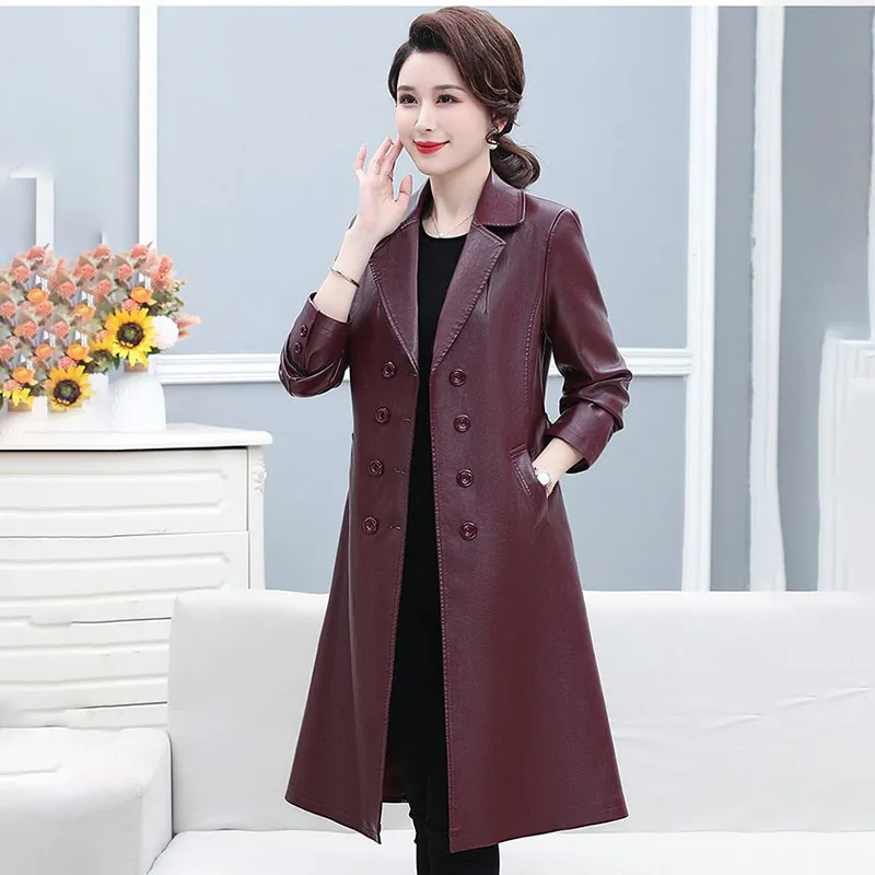 

Весенняя ветровка из искусственной кожи, женское пальто, свободное утягивающее двубортное пальто средней длины из овчины JJ238