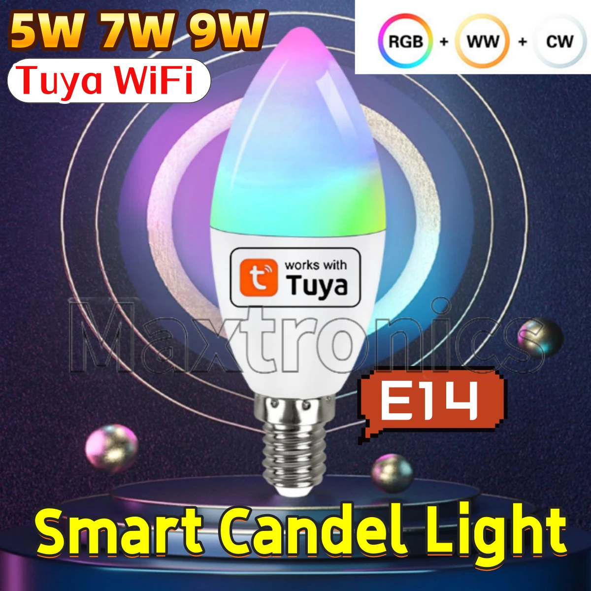 

220V 5W 7W 9W Tuya Smart WiFi LED Bulb E14 Candel Light APP Voice Control Alexa Google Assistant Home Decor Dimmable RGBCW Lamps
