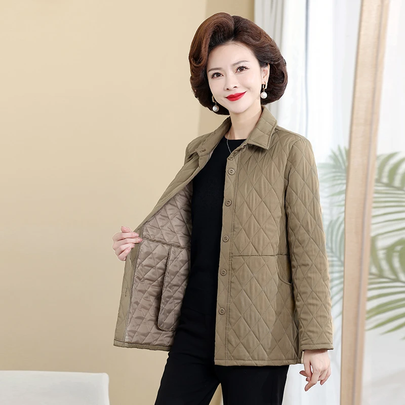 Autumn and winter Quilted Thin Jackets for Women Elegance Mother\'s Jacket Lady Single-breasted Clothes