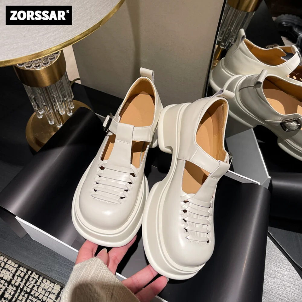 Genuine Cow Leather Women Mary Jane Shoes Lolita Style Casual Ventilate Summer Sandal Fashion Young Lady Flats Platform Shoes